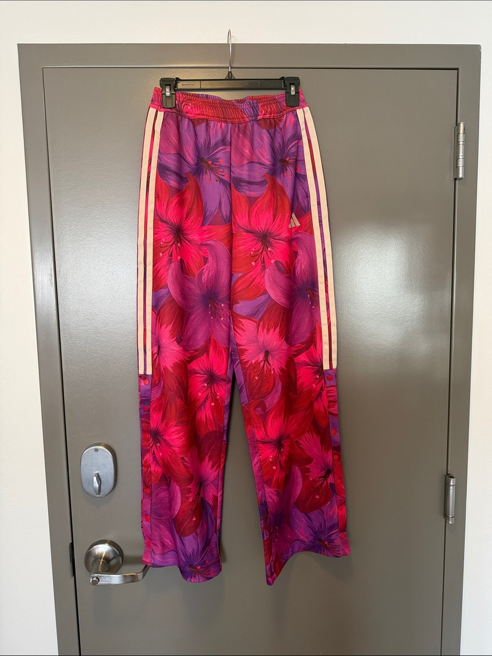 NWT FARM Rio x ADIDAS Pink and Purple Floral Track Pants with Side Stripes
